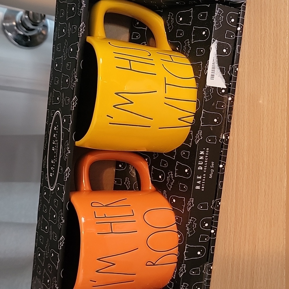 Rae Dunn I'm Her Boo and Witch Mug Set - Orange and Yellow New Nwt